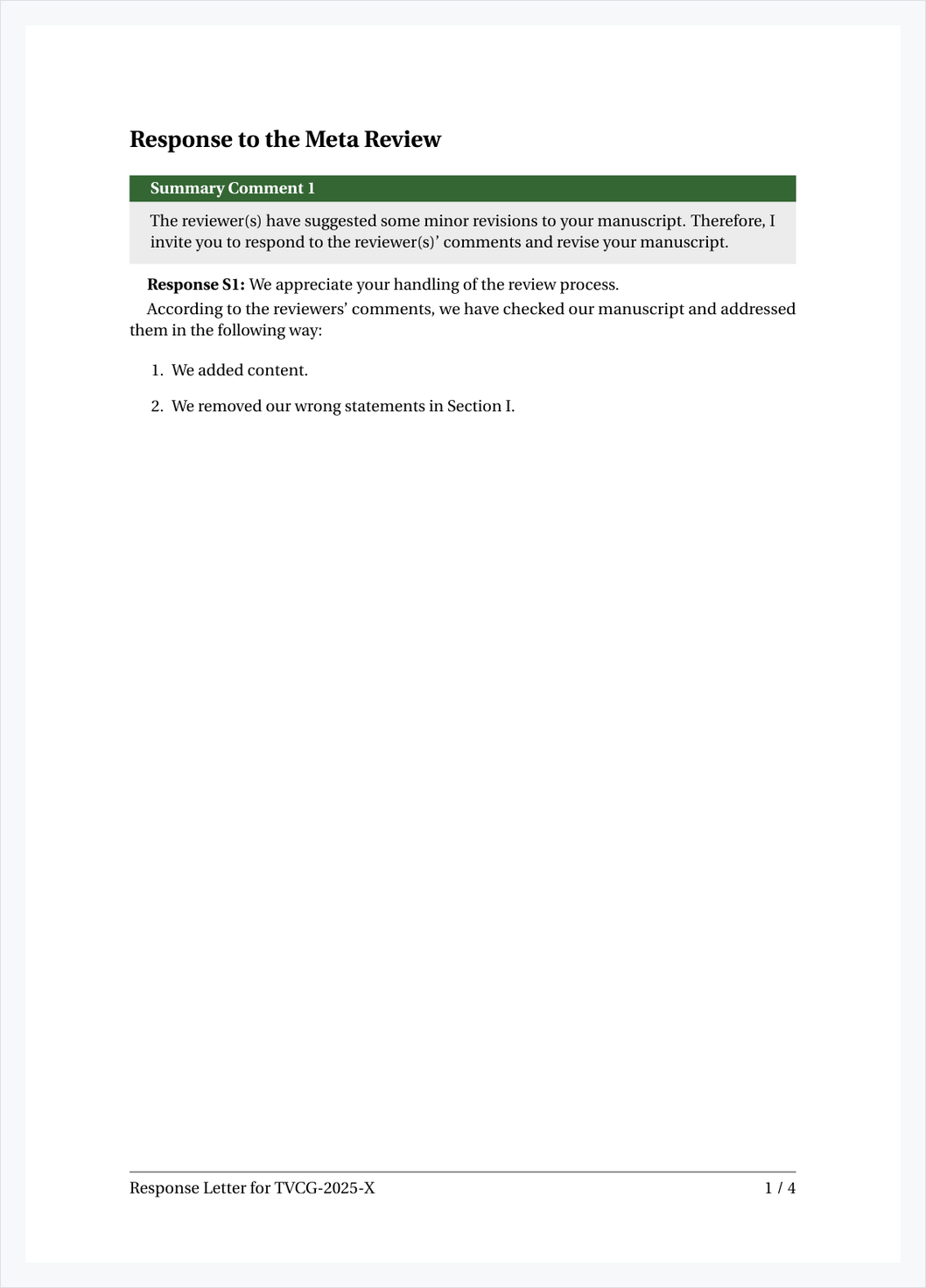Response letter 示例页面