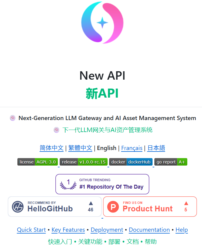 New API 项目首页